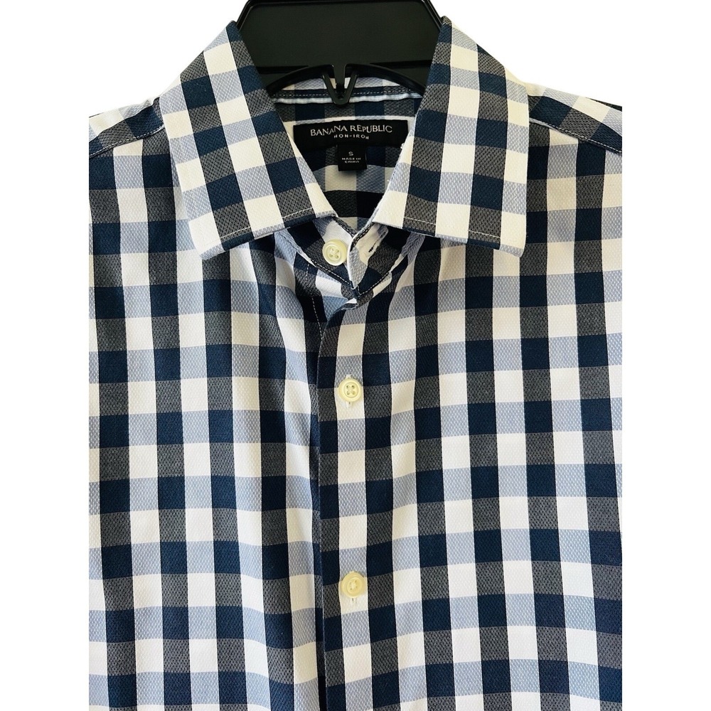 Banana Republic Shirt Mens Small Blue Check Plaid Long Sleeve Camden Fit - Picture 1 of 9